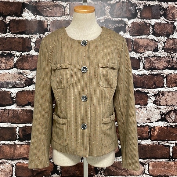 Cabi Penny Blazer Herringbone Brown Tan Bows Pockets Size Medium 3170 - Picture 5 of 17